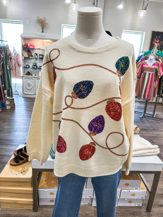 Light Up Christmas Night Ivory Cozy Sequin Sweater