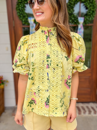 Lemon Sweetest Spring Garden Short Sleeve Top