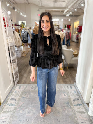 Midnight Darling in Velvet Peplum Top