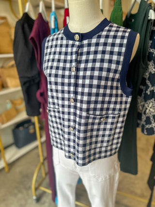 Navy Fifth Avenue Checkered Knit Tank