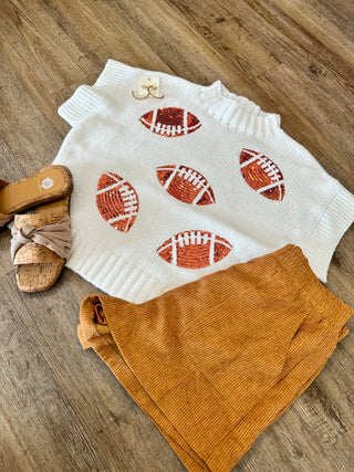 Ivory Sequin Football Sequin Patch Sleeveless Sweater