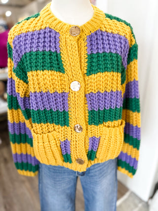 Mardi Party Striped Long Sleeve Cardigan Sweater