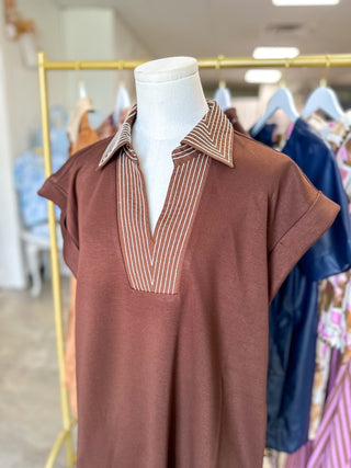 Brown Stitched To Impress Collared Maxi Dress