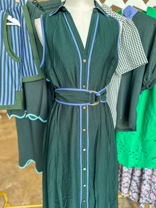 Hunter Green Tailored To Twirl Belted Maxi Dress