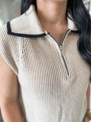 Taupe Zip It & Go Sleeveless Sweater