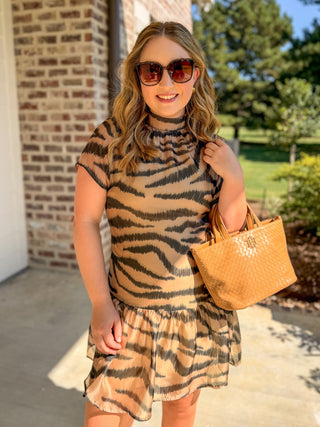 Tiger Stripe Satin Statement Mini Dress