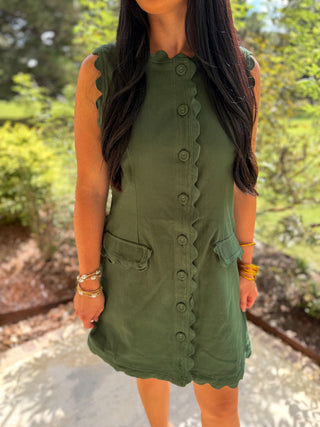 Hunter Green Sweet Detail Scallop Trim Mini Dress