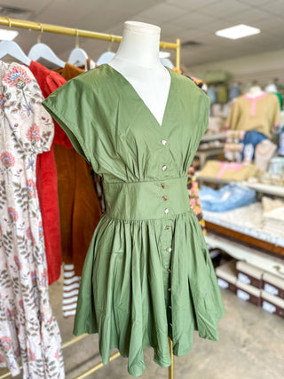 Olive Poplin Button Down Mini Dress