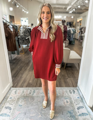 Red Varsity Spirit Zip Long Sleeve Dress