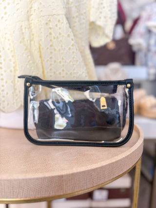 Black Jessica Stadium Clear Crossbody Bag w/ Chain Accent
