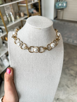 Gold Open Chain W/ Large Pearls 16"-18" Necklace