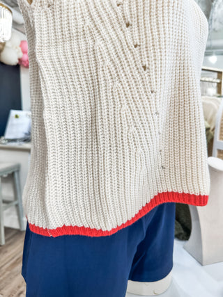 Cream Drop Shoulder Coral hem Sweater Top