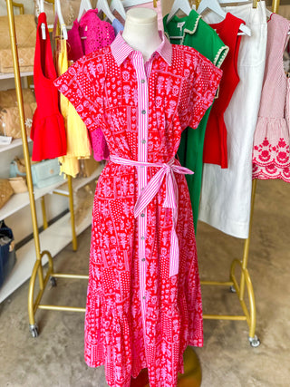 Red Backyard Bloom Tie Waist Midi Dress