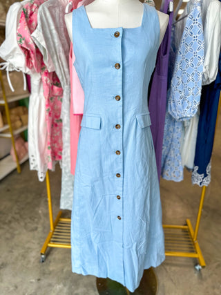 Chambray Chic Simplicity Button Down Midi Dress
