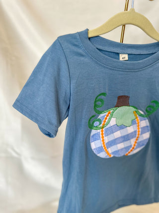 Blue Plaid Pumpkin Baby Boy Shirt