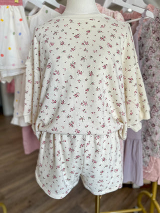 Ivory Floral Forevermore Crew Neck & Shorts Set