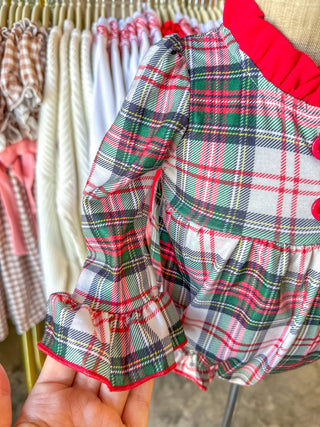 Girls Christmas Plaid Bubble W/ Santa Applique