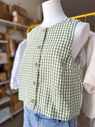 Green Summer Staple Gingham Tank