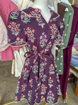 Plum Thistle & Bloom Floral Belted Mini Dress