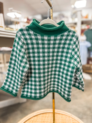 Green Gingham Rolled Neck Sweater