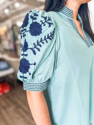 Dark Sage Elowen Embroidered Blouse