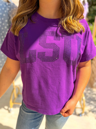 Purple LSU MVP Rhinestone Tee