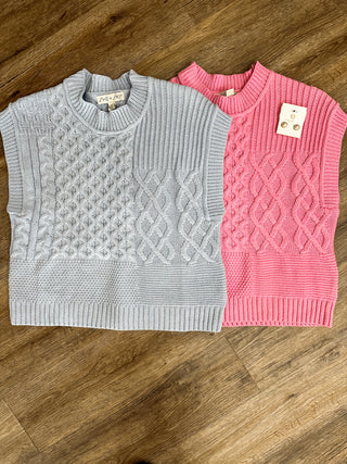 Pink Siana Cable Knit Sleeveless Sweater Top