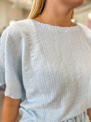 Sky Blue Easy Breezy Textured Knit Shorts SET