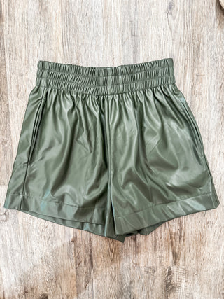 Olive On The Go Faux Leather Shorts