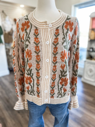 Oatmeal Flowering Charm Button Up Sweater Cardigan