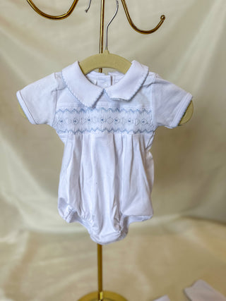 Blue Landon's Classics Smocked Short Sleeve Bubble