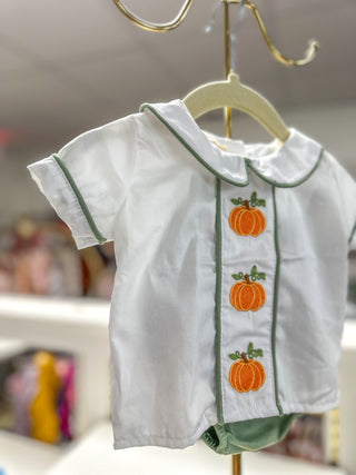 Fall Halloween & Thanksgiving Applique Boys Bloomers Romper Set