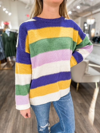 Living for Lundi Gras Stripe Sweater