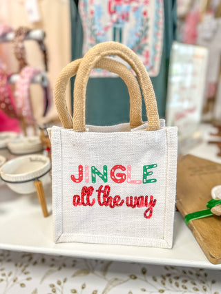 Jingle All the Way Petite Gift Tote White/Green/Red