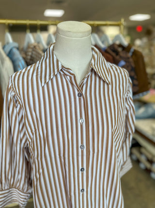 Camel Harvest House Striped Button Down Top