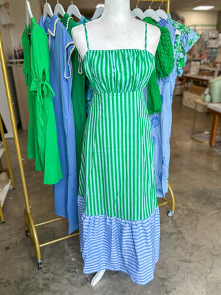 Blue & Green Striped Emerald Cost Maxi Dress