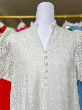 White Sweet Eyelet Moments Midi Dress
