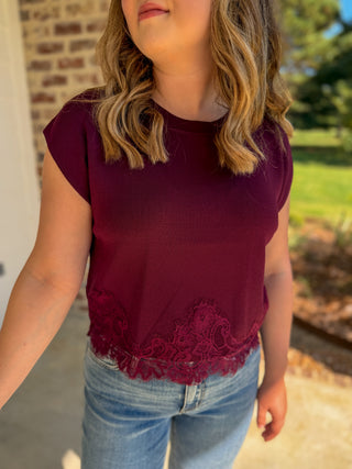 Burgundy Pretty Little Lace Top