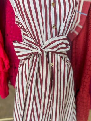 Burgundy Rowan Lane Striped Belted Maxi Dress