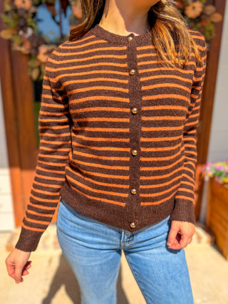 Brown & Pumpkin Stripe Essential Cardigan