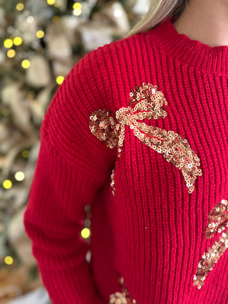 Red Tied With A Bow Sequin Sweater