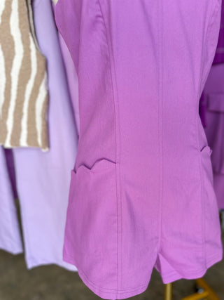 Purple Game On Scalloped Halter Neck Romper