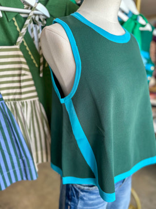 Hunter Green & Aqua Collins Colorblock Knit Tank