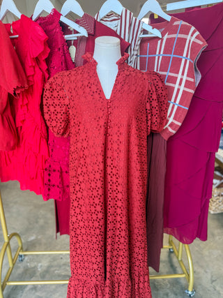 Rust Sweet Eyelet Moments Midi Dress