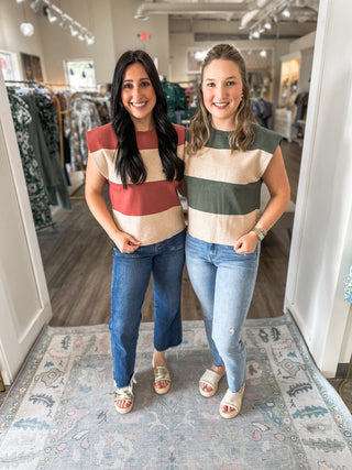 Olive Classic Colorblock Sleeveless Sweater Top