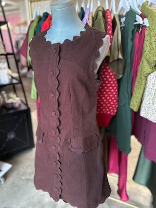 Brown Sweet Detail Scallop Trim Mini Dress