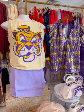 Butter Yellow LSU Sequin Vintage Tiger Luxe Tank (Licensed)