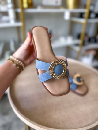 Blue W/ Gold Buckle Disclose Slip On Sandal