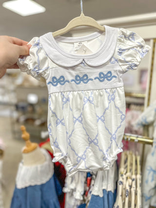 Blue Bow Short Sleeve Bubble