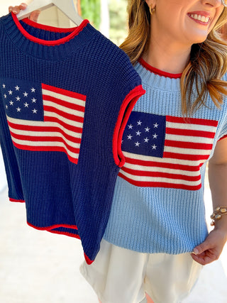 Navy Stars & Stripes Short Sleeve Sweater